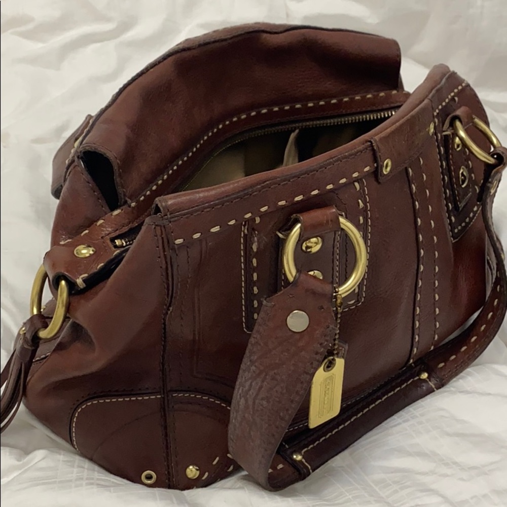 Coach Whiskey Leather Andrea Hampton Satchel - Picture 9 of 10